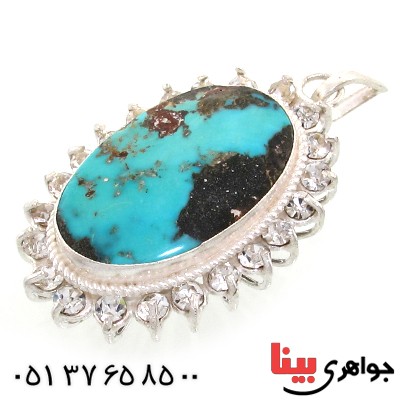 گردنبند فیروزه نیشابوری شجری زنانه دور جواهری درشت