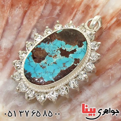 گردنبند فیروزه نیشابوری شجری زنانه دور جواهری _کد:10787