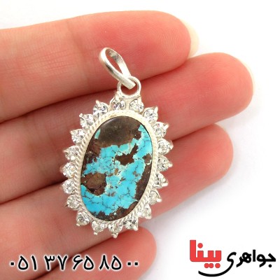 گردنبند فیروزه نیشابوری شجری زنانه دور جواهری _کد:10787
