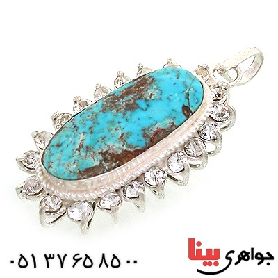 گردنبند فیروزه نیشابوری شجری زنانه دور جواهری
