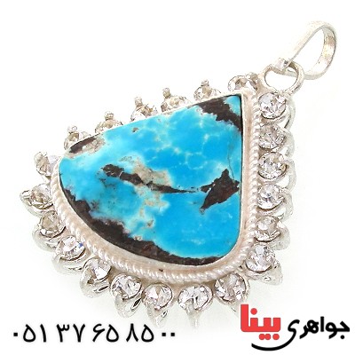 گردنبند فیروزه نیشابوری شجری زنانه درشت دور جواهری اشکی
