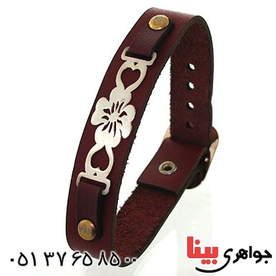 دستبند نقره و چرم طبیعی مدل گل _کد:10854 دستبند نقره و چرم طبیعی مدل گل _کد:10854