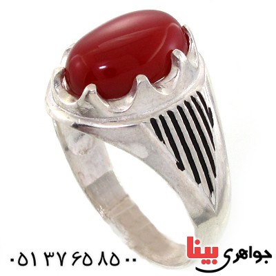 انگشتر عقیق قرمز مردانه مدل هلالی