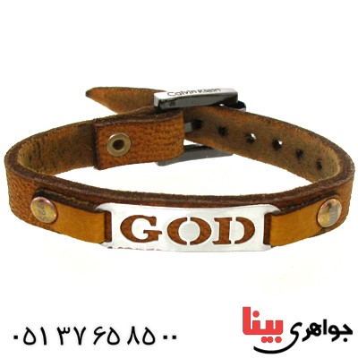 دستبند نقره و چرم طبیعی مدل GOD