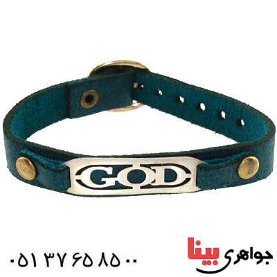 دستبند نقره و چرم طبیعی مدل GOD