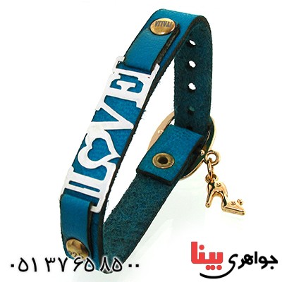 دستبند نقره و چرم طبیعی مدل LOVE