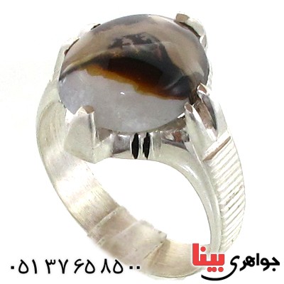 انگشتر عقیق شجری مردانه مدل چهار چنگ