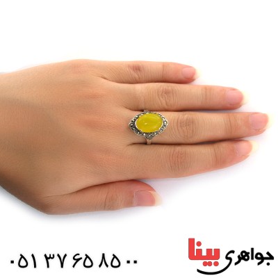 انگشتر عقیق شرف الشمس درشت زنانه مارکازیتی _کد:10967