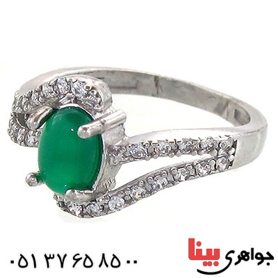 انگشتر عقیق سبز زنانه مدل نگین