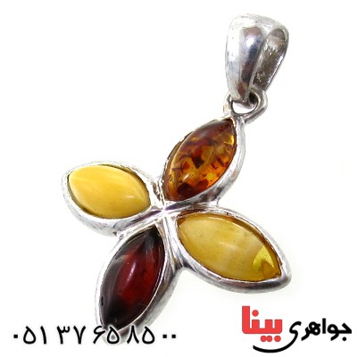 گردنبند کهربا درجه یک مدل گل چهار پر