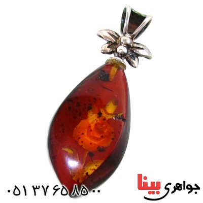 گردنبند کهربا درجه یک با گل رز سه بعدی