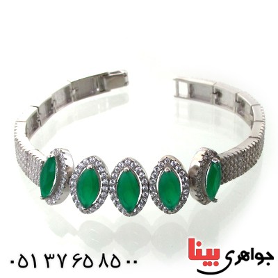 دستبند جید سبز زنانه نگین دار مدل بیضی