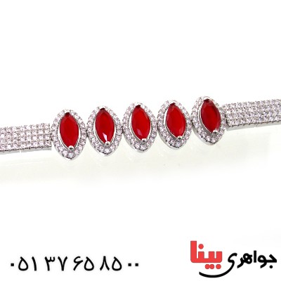 دستبند جید سرخ زنانه نگین دار مدل بیضی _کد:11016