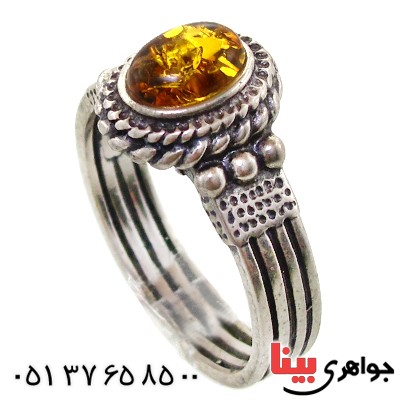انگشتر کهربا درجه یک زنانه مدل عتیقه و قدیمی