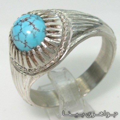 انگشتر فیروزه نیشابوری با رکاب خط دار