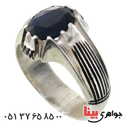 انگشتر یاقوت کبود مردانه مدل خطی