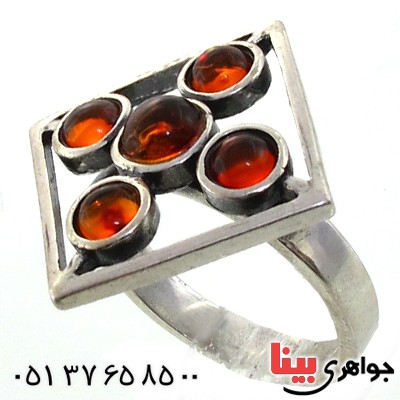 انگشتر کهربا درجه یک زنانه مدل پنج نگین