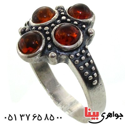 انگشتر کهربا درجه یک زنانه مدل چهار نگین