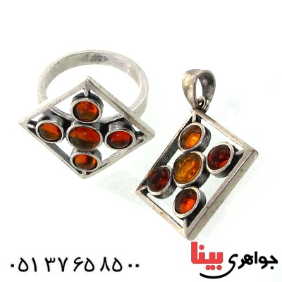 گردنبند کهربا درجه یک زنانه مدل عتیقه پنج نگین _کد:11104