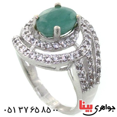 انگشتر زمرد زنانه نگین دار رودیوم لوکس