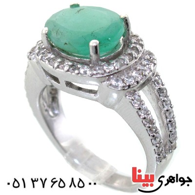 انگشتر زمرد زنانه مدل بیضی رودیوم لوکس
