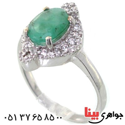 انگشتر زمرد زنانه بیضی رودیوم لوکس مدل راشین
