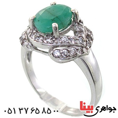 انگشتر زمرد زنانه رودیوم لوکس مدل آذرنوش