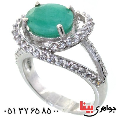 انگشتر زمرد زنانه درشت رودیوم لوکس مدل پارمیس