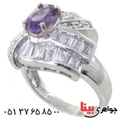 انگشتر آمتیست زنانه خوشرنگ رودیوم لوکس مدل آفرین _کد:11180