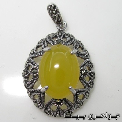 گردنبند عقیق زرد شرف الشمس بیضی مارکازیت