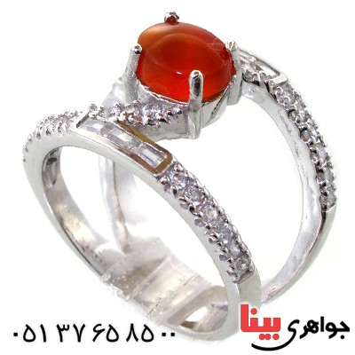 انگشتر عقیق یمنی زنانه رودیوم لوکس مدل رینگ