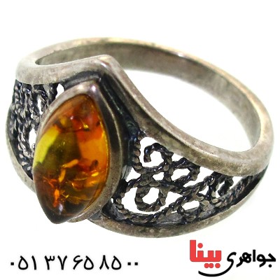 انگشتر کهربا درجه یک زنانه مدل پنجره ای