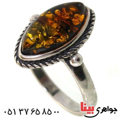 انگشتر کهربا درجه یک زنانه مدل گلبرگ