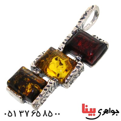 گردنبند کهربا درجه یک مدل مستطیلی سه رنگ