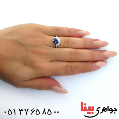 انگشتر یاقوت کبود زنانه رودیوم لوکس مدل دلربا _کد:11341