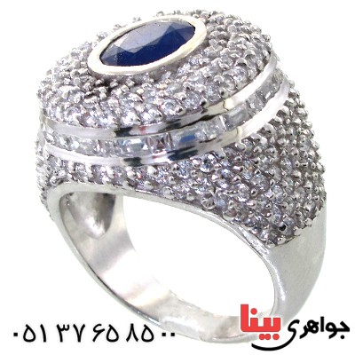انگشتر یاقوت کبود درشت رودیوم لوکس مجلسی