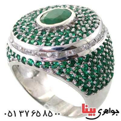 انگشتر زمرد درشت رودیوم لوکس مجلسی