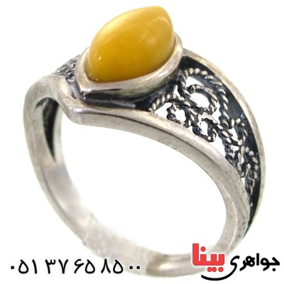 انگشتر کهربا زنانه مدل پنجره ای