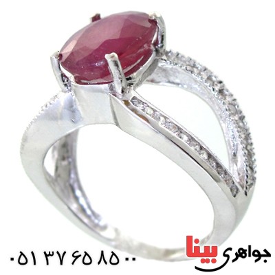 انگشتر یاقوت سرخ زنانه رودیوم لوکس مدل نقابی _کد:11521