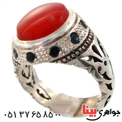 انگشتر عقیق یمنی مرغوب مردانه دور یاقوت اسلیمی شیک