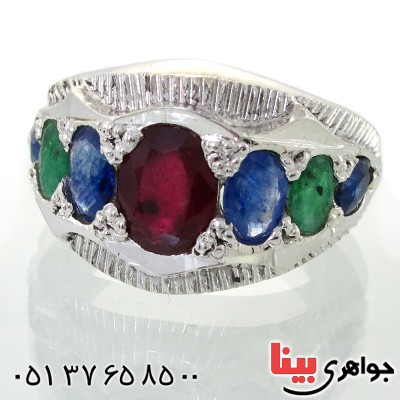 انگشتر چند جواهر عالی یاقوت و زمرد مردانه ارزشمند _کد:1672