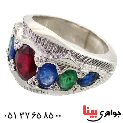 انگشتر چند جواهر عالی یاقوت و زمرد مردانه ارزشمند _کد:1672