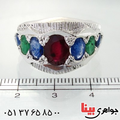 انگشتر چند جواهر عالی یاقوت و زمرد مردانه ارزشمند _کد:1672