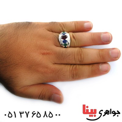 انگشتر چند جواهر عالی یاقوت و زمرد مردانه ارزشمند _کد:1672