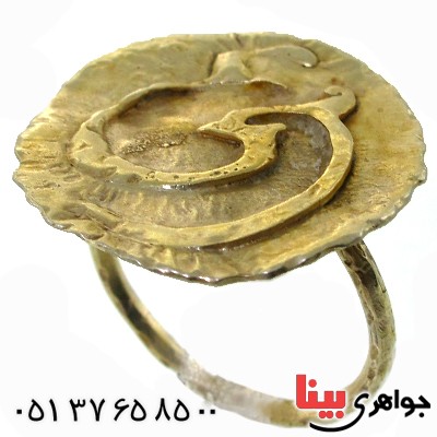 انگشتر نقره و طلا طرح زیر خاکی مدل مرغ و حرف ع