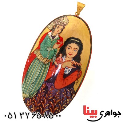 گردنبند نقره و طلا طرح زیر خاکی با نقاشی مینیاتوری لیلی و مجنون