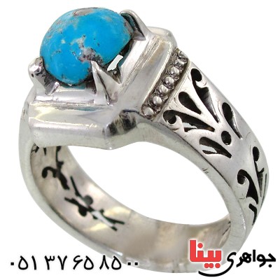 انگشتر فیروزه نیشابوری شجری قدیمی مردانه اسلیمی
