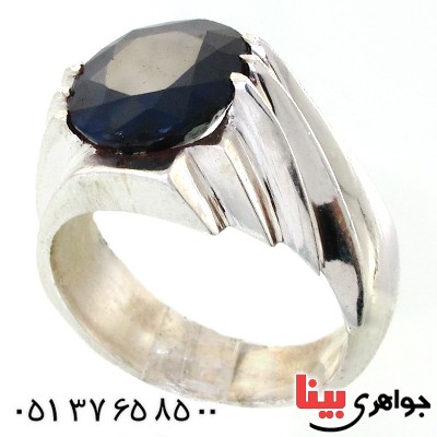 انگشتر یاقوت کبود مردانه درشت مورب