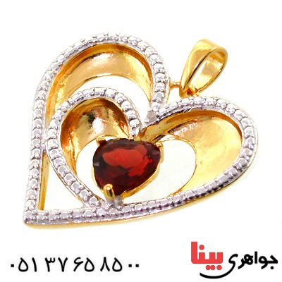 گردنبند یاقوت گارنت تاپ و الماس زنانه مانی مدل قلب _کد:11678