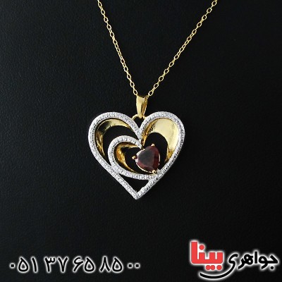 گردنبند یاقوت گارنت تاپ و الماس زنانه مانی مدل قلب _کد:11678